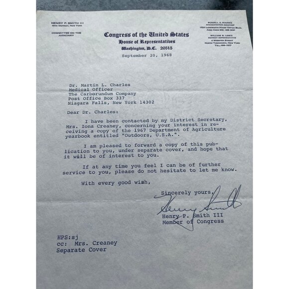 Vtg Henry P. Smith III Typed Letter Signed 09/20/1968 & Outdoors USA The Book - Picture 5 of 7